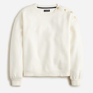 J Crew Heritage Fleece Cropped Sweatshirt with Buttons MEDIUM White/Cream